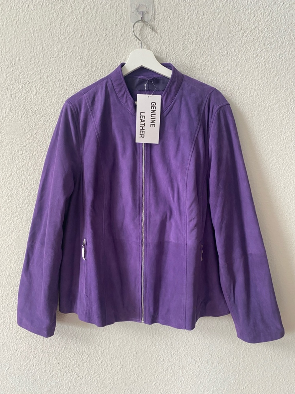 Jessica London Purple Suede Leather Zip-Front Jacket Plus Size 18 Wide